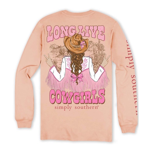 Simply Southern Long Sleeve Cowgirls‎ Graphic Tee Peach Western Tee Womens L NWT - Picture 2 of 3